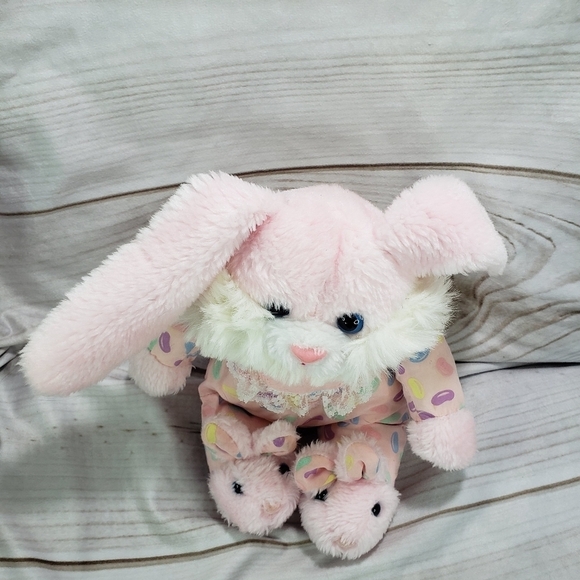 Vintage Interpur Pink Jellybean Bunny Rabbit Plush Stuffed Toy 12 Inch Slippers - Picture 3 of 9